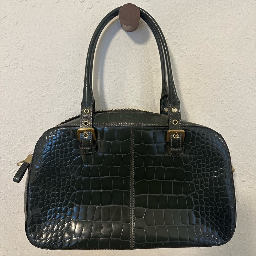 Adrienne Vittadini Green Croco Embossed Leather Purse